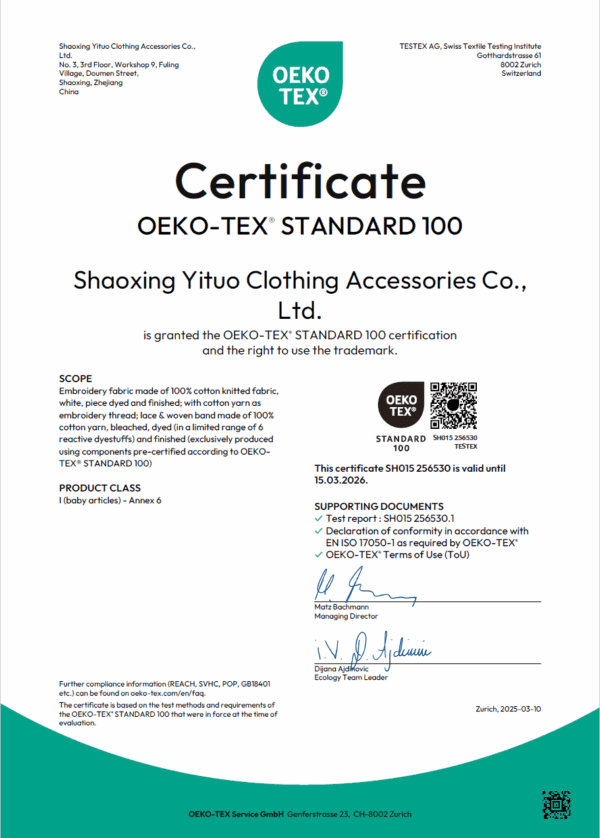 OEKO-TEX 100 Certificate